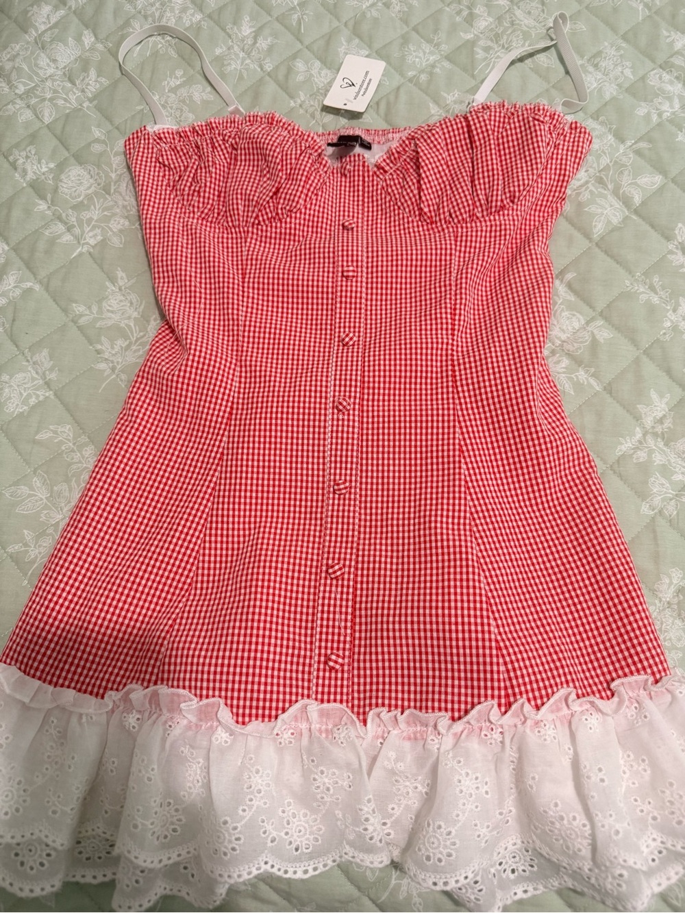 Windsor Cutest Picnic Gingham A-Line Eyelet Mini Dress in small - Picture 10 of 11